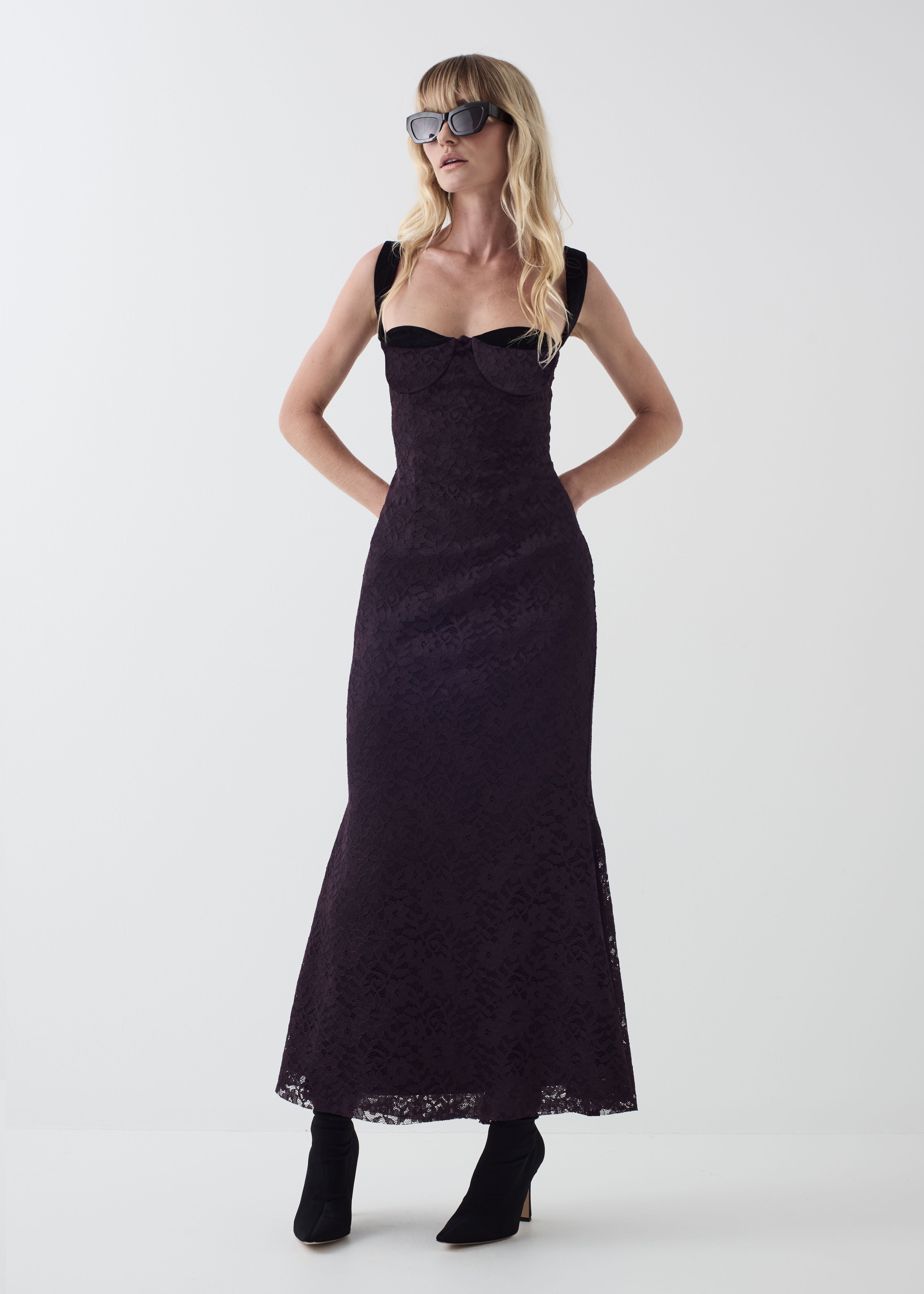 Channing Dress in Aubergine Lace – Florence & Fortitude
